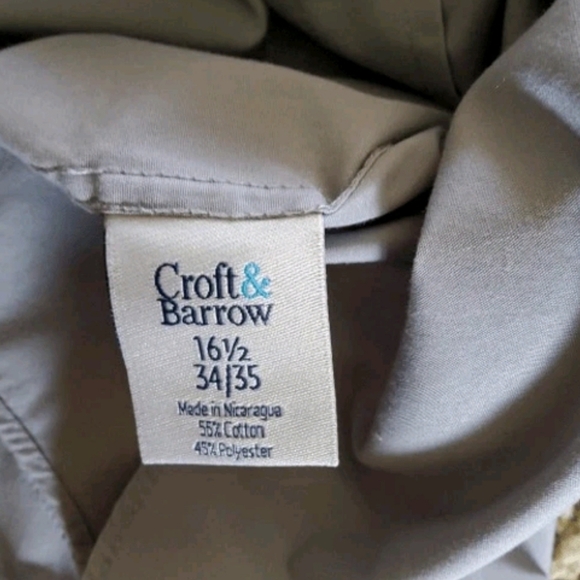 M17 Croft & Barrow Men's Long-Sleeve Dress Shirt Easy Care Gray w White Buttons - Picture 8 of 9